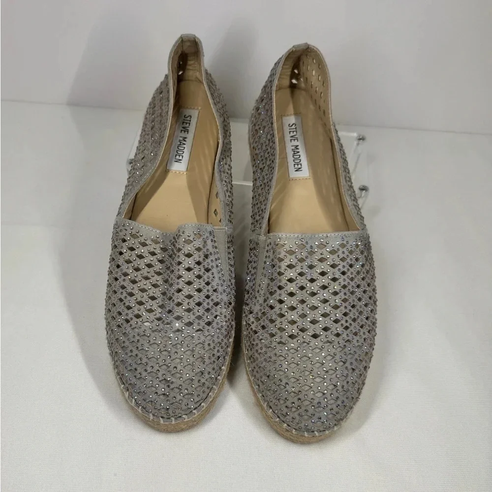 Steve Madden Gray Crystal Espadrille Flats